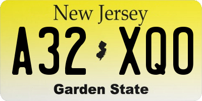 NJ license plate A32XQO