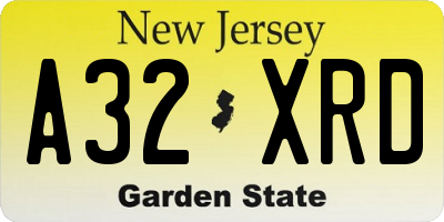 NJ license plate A32XRD