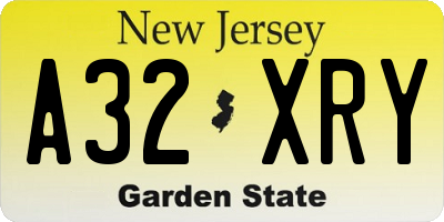 NJ license plate A32XRY