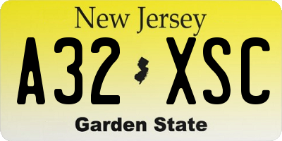 NJ license plate A32XSC