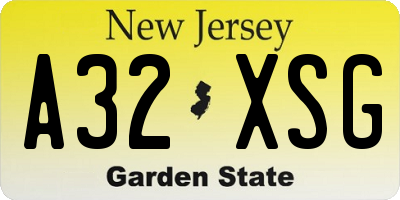 NJ license plate A32XSG