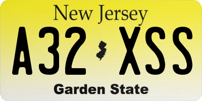 NJ license plate A32XSS