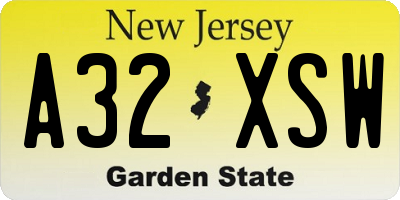 NJ license plate A32XSW
