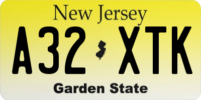 NJ license plate A32XTK
