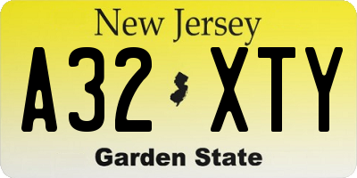 NJ license plate A32XTY