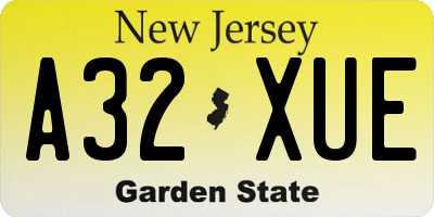 NJ license plate A32XUE