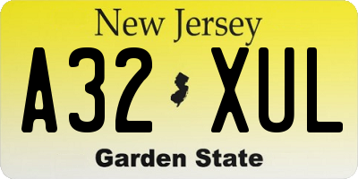 NJ license plate A32XUL