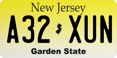 NJ license plate A32XUN