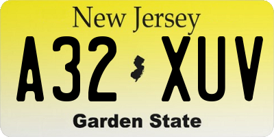 NJ license plate A32XUV
