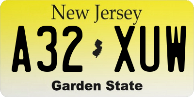 NJ license plate A32XUW