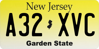 NJ license plate A32XVC