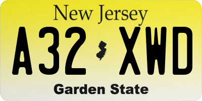 NJ license plate A32XWD