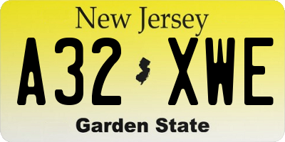 NJ license plate A32XWE