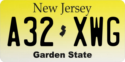 NJ license plate A32XWG
