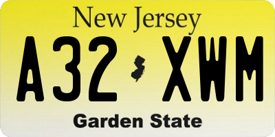 NJ license plate A32XWM