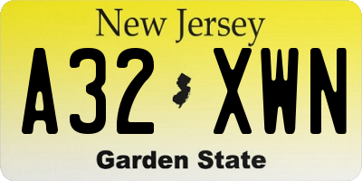 NJ license plate A32XWN