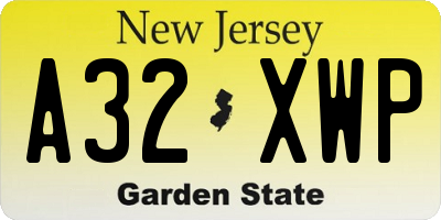 NJ license plate A32XWP