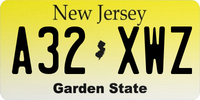NJ license plate A32XWZ