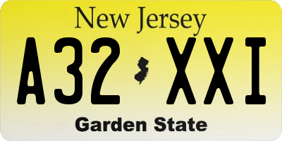 NJ license plate A32XXI