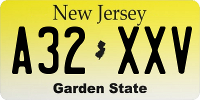 NJ license plate A32XXV