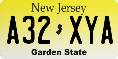 NJ license plate A32XYA