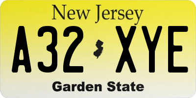 NJ license plate A32XYE