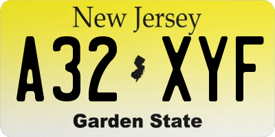 NJ license plate A32XYF