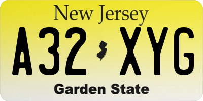 NJ license plate A32XYG