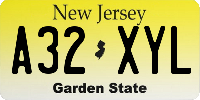 NJ license plate A32XYL