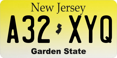 NJ license plate A32XYQ