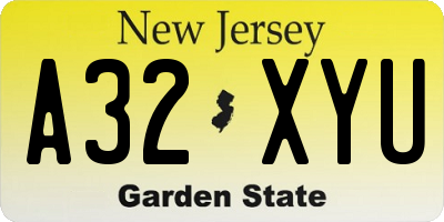 NJ license plate A32XYU