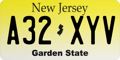 NJ license plate A32XYV