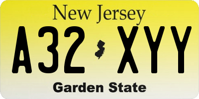NJ license plate A32XYY
