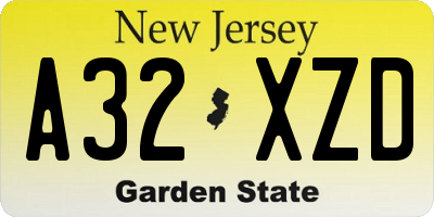 NJ license plate A32XZD