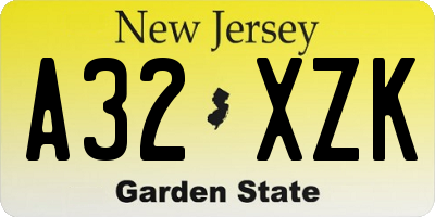 NJ license plate A32XZK