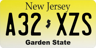 NJ license plate A32XZS