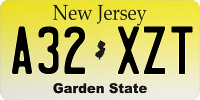 NJ license plate A32XZT