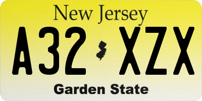 NJ license plate A32XZX