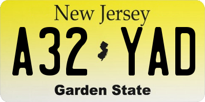 NJ license plate A32YAD