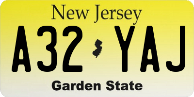 NJ license plate A32YAJ