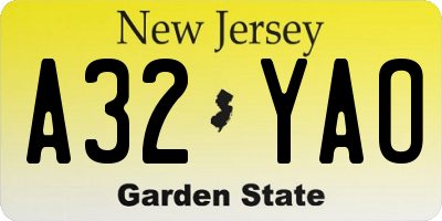 NJ license plate A32YAO