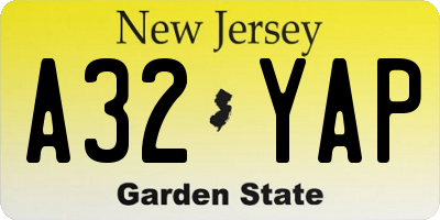 NJ license plate A32YAP