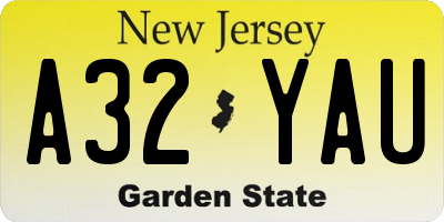 NJ license plate A32YAU
