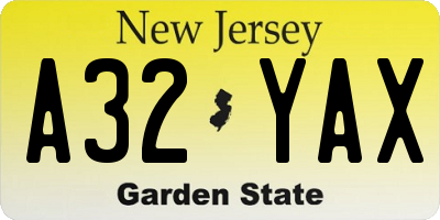 NJ license plate A32YAX