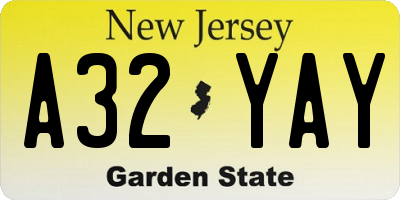 NJ license plate A32YAY