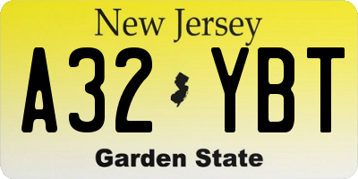 NJ license plate A32YBT