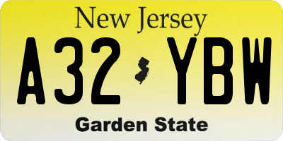 NJ license plate A32YBW