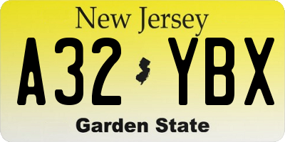 NJ license plate A32YBX