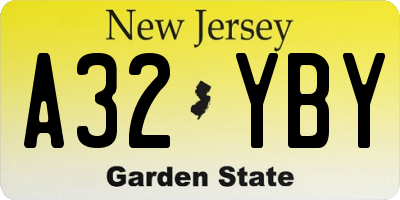 NJ license plate A32YBY