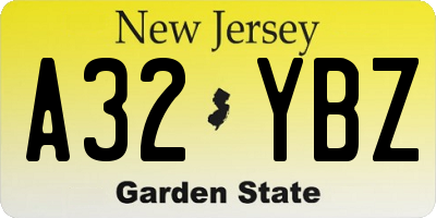 NJ license plate A32YBZ